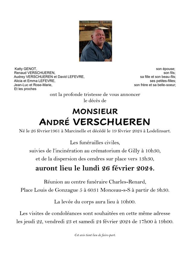 André VERSCHUEREN 19/02/2024 Dans nos pensées