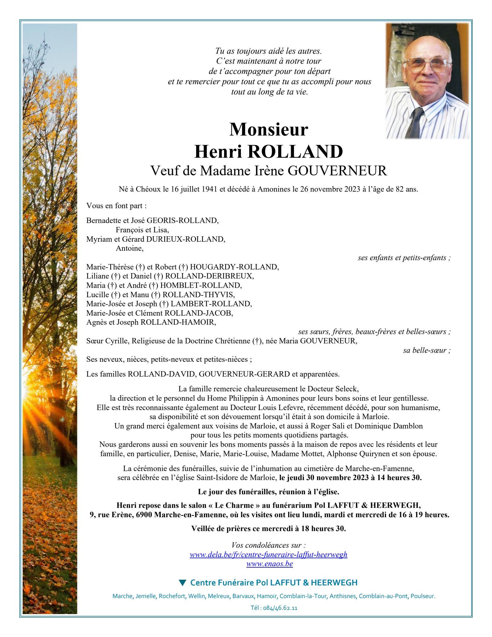 Henri ROLLAND 26/11/2023 Dans nos pensées